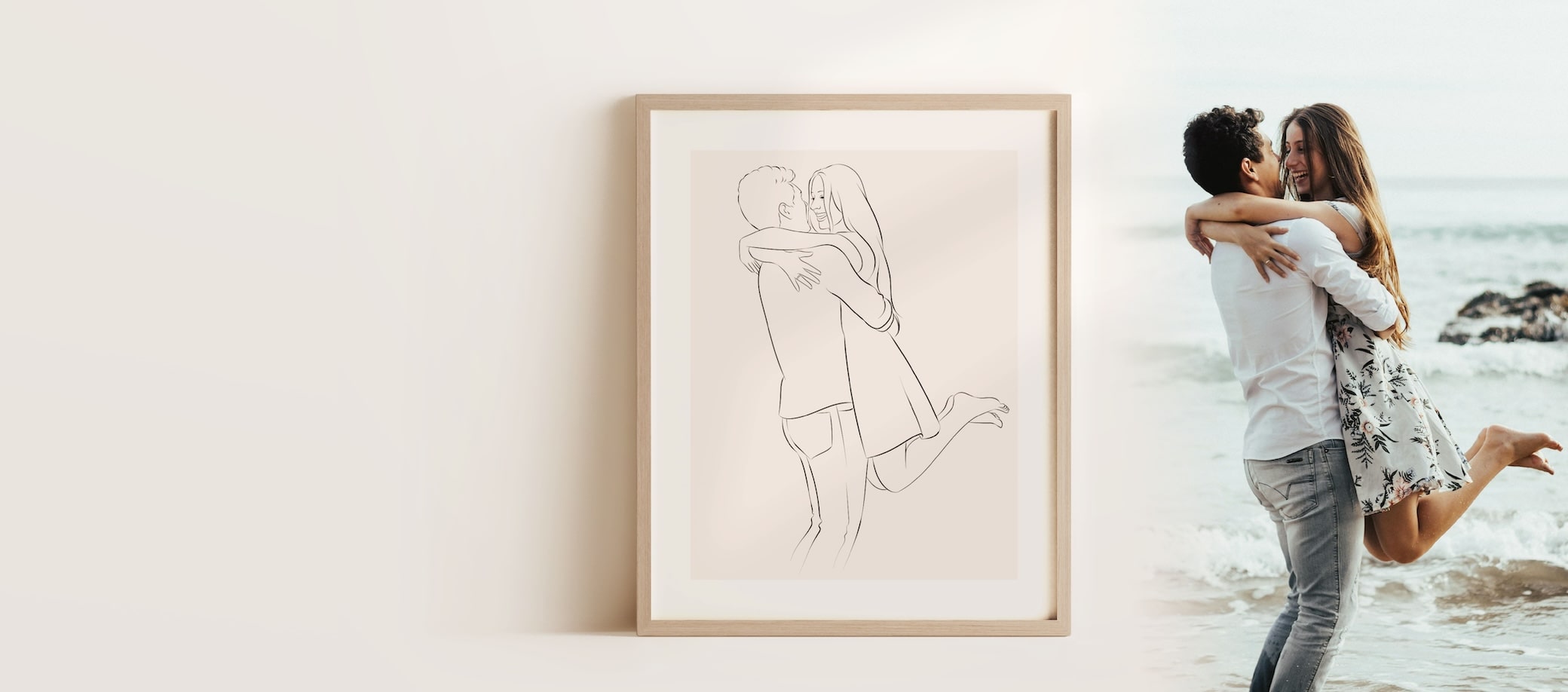 Zakochana para zilustrowana w stylu Line Art